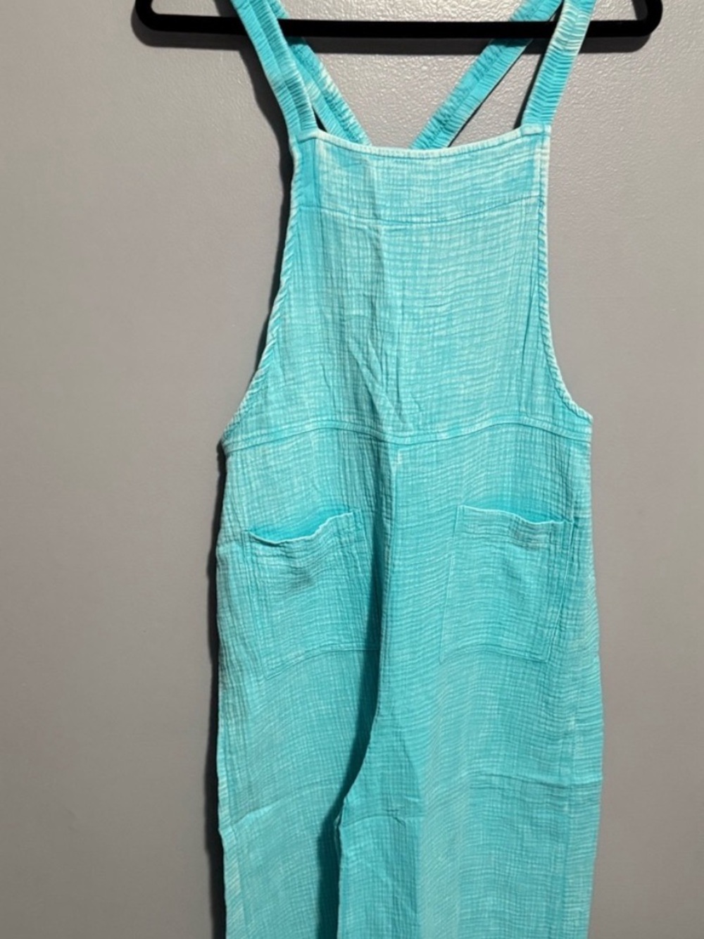Zenana’s Relaxed Wide-Leg Gauze Overalls- Light Teal - Picture 2 of 3